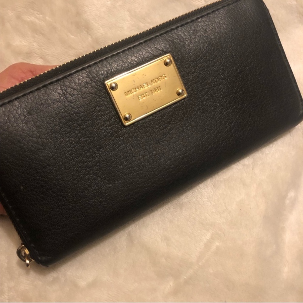 Michael Kors Black Leather Clutch with Gold Accents